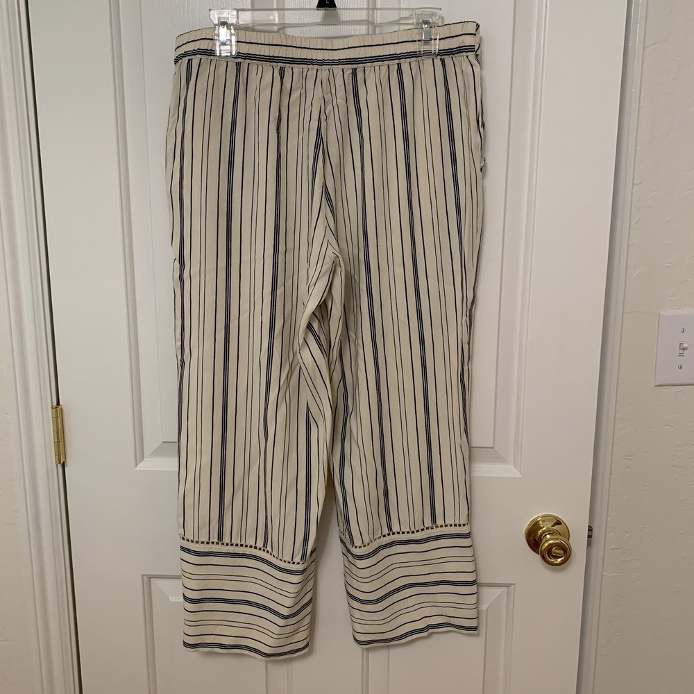 Cropped wide leg striped pants elastic waist drawstring - Picture 3 of 6